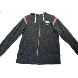 Nike Arkansas Razorbacks Large Charcoal Full Zip Hoodie Shoulder Stripe NCAA SEC